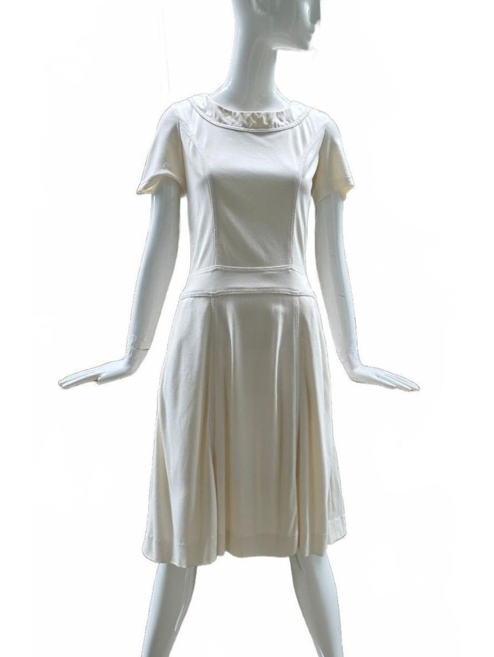 PINK TARTAN Cream Ivory Scoop Neck A-Line Midi Dress Retro 1940s Style XS